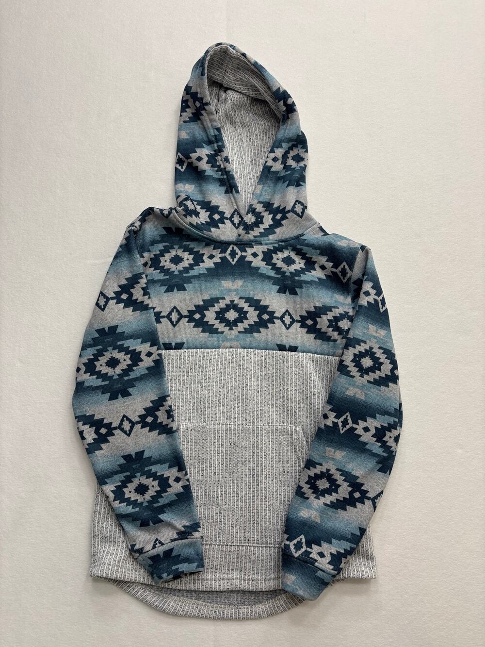 Departwest Boys Large 14/16 Southwestern Hoodie Aztec Blue Fleece Sweatshirt C9